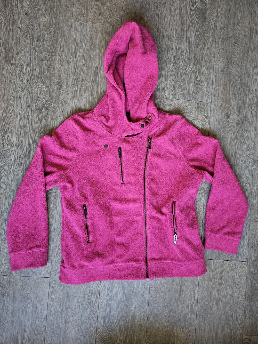 Women's Hot Pink Hooded Fleece Moto Jacket